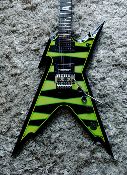 Dean Dime Razorback Bumblebee Slime Green Signature Guitar with Hard Case (FREE SHIPPING)